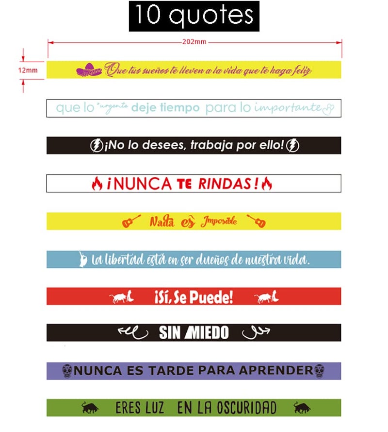 1step2dream 20-Pack Spanish Motivational Rubber Wristbands | 12x202mm Silicone Bracelets with Inspirational Quotes | Teacher Rewards for Classroom - Image 2